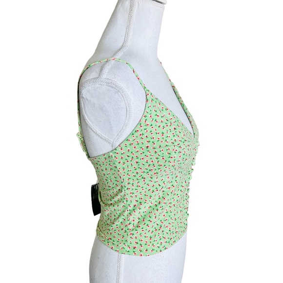 NWT Forever 21 Sage Green & Pink Floral Button Embellished Corset Crop Top - Picture 12 of 12